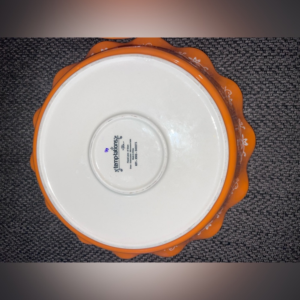 Temptations Floral Lace Pumpkin Scalloped Covered 9" Pie Casserole Lid Ovenware - Picture 4 of 4